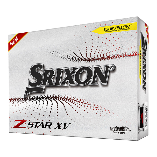 Gele Srixon Z-Star XV golfballen met logo, voorkant van de doos