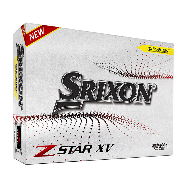 Gele Srixon Z-Star XV golfballen met logo, voorkant van de doos