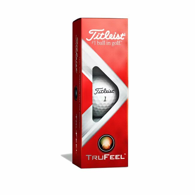 Titleist TruFeel golfballen met logo, de golfballen zitten verpakt in een doosje van drie