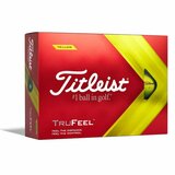 Gele Titleist TruFeel golfballen met logo, voorkant van de doos