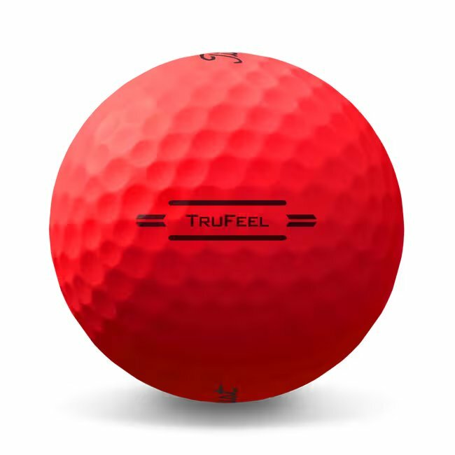 Rode Titleist TruFeel golfballen met logo, het lijntje op de Titleist golfbal
