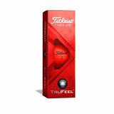 Rode Titleist TruFeel golfballen met logo, de golfballen zitten verpakt in een doosje van drie