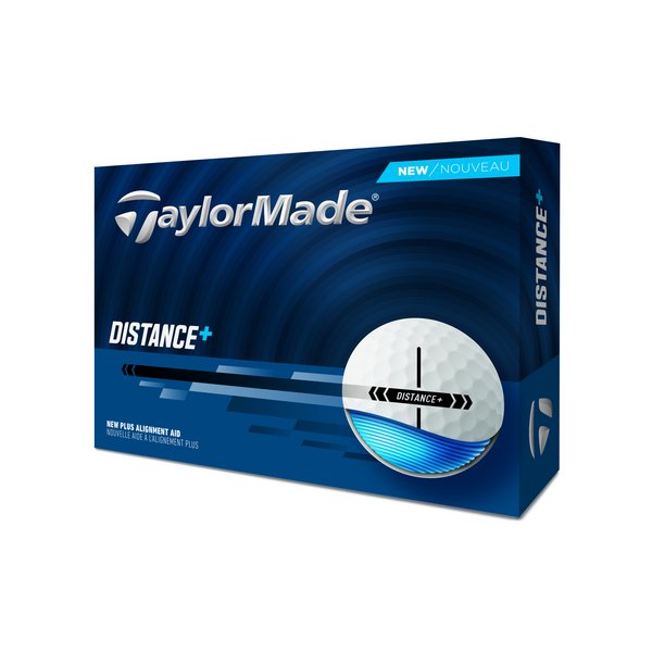 Taylormade Distance+ golfballen met logo, voorkant van de doos