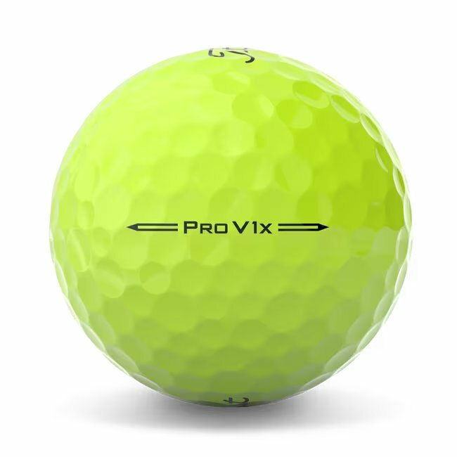 Gele Titleist ProV1 golfballen met logo, het lijntje op de Titleist golfbal