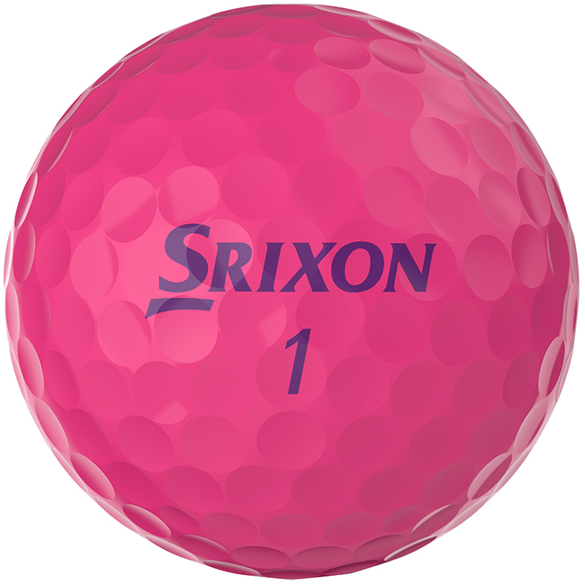 Roze Srixon Soft Feel Lady golfballen met logo, het logo van Srixon afgebeeld op de bal

