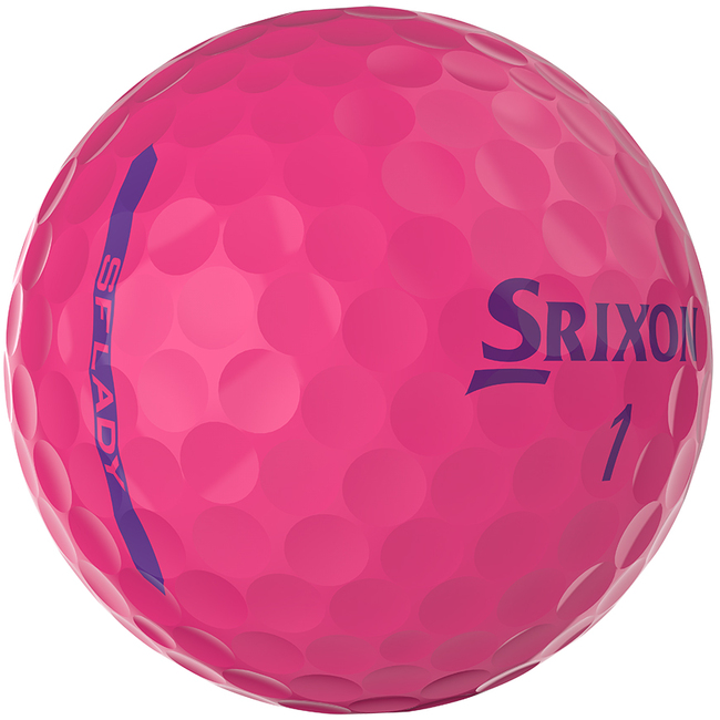 Roze Srixon Soft Feel Lady golfballen met logo, het logo van Srixon afgebeeld op de bal met het lijntje op de golfbal
