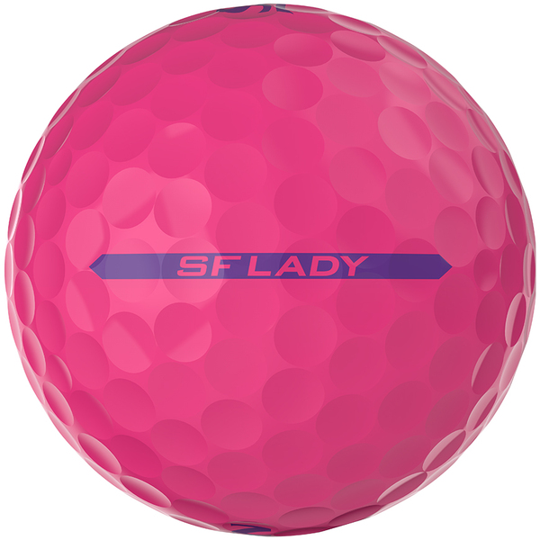 Roze Srixon Soft Feel Lady golfballen met logo, het lijntje op de Srixon golfbal