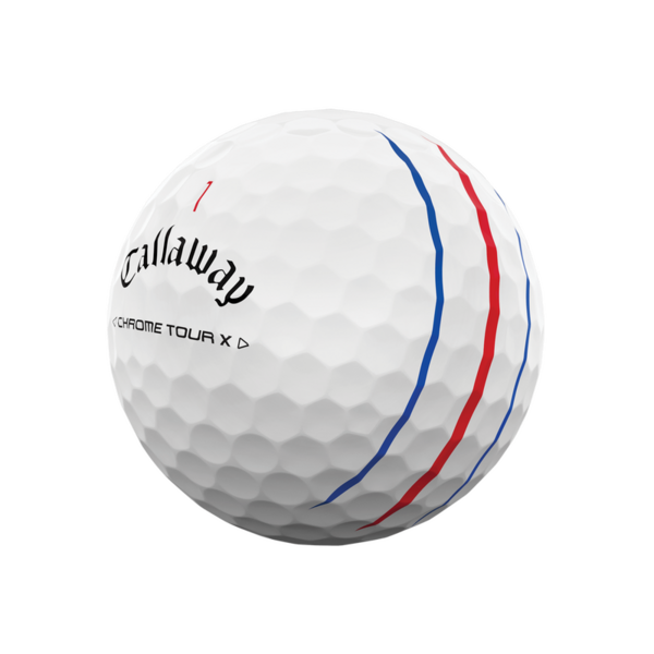 Callaway Chrome Soft Triple Track golfballen met logo, het logo van Callaway afgebeeld op de bal met het lijntje op de golfbal