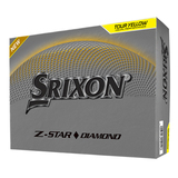 Gele Srixon Z-Star Diamond golfballen met logo, voorkant van de doos