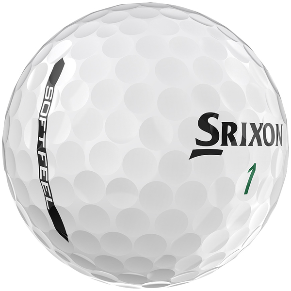Srixon Soft Feel golfballen met logo, het logo van Srixon afgebeeld op de bal met het lijntje op de golfbal