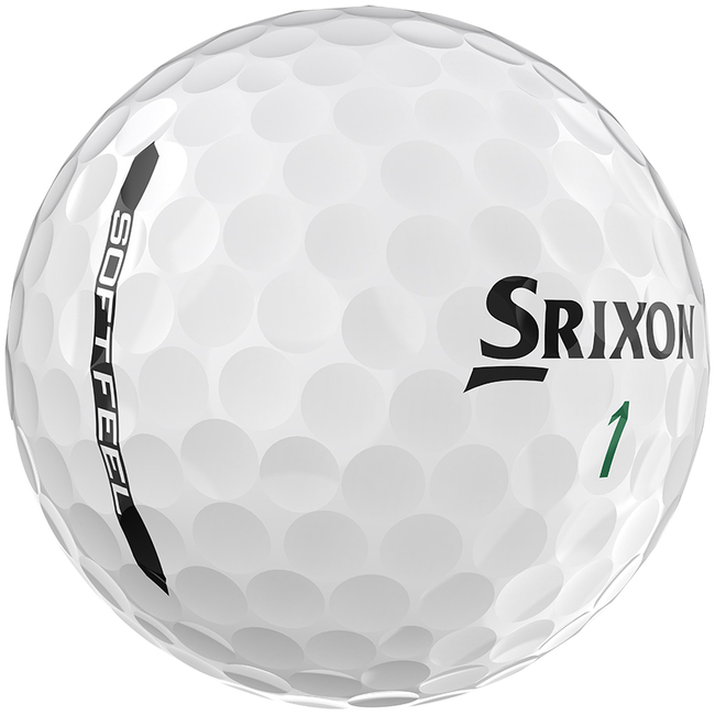Srixon Soft Feel golfballen met logo, het logo van Srixon afgebeeld op de bal met het lijntje op de golfbal