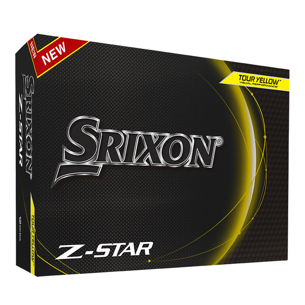 Gele Srixon Z-Star golfballen met logo, voorkant van de doos