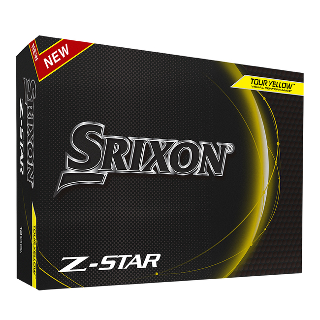Gele Srixon Z-Star golfballen met logo, voorkant van de doos