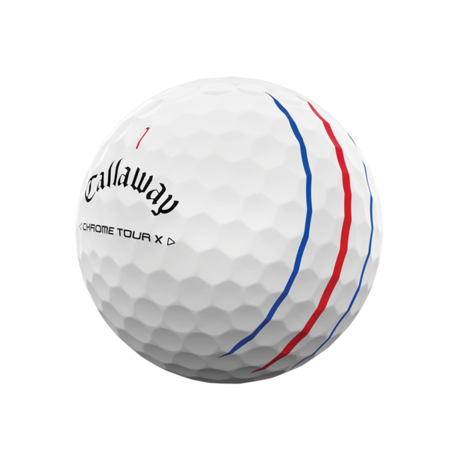 Callaway Chrome Tour Triple Track golfballen met logo, het logo van Callaway afgebeeld op de bal met het lijntje op de golfbal