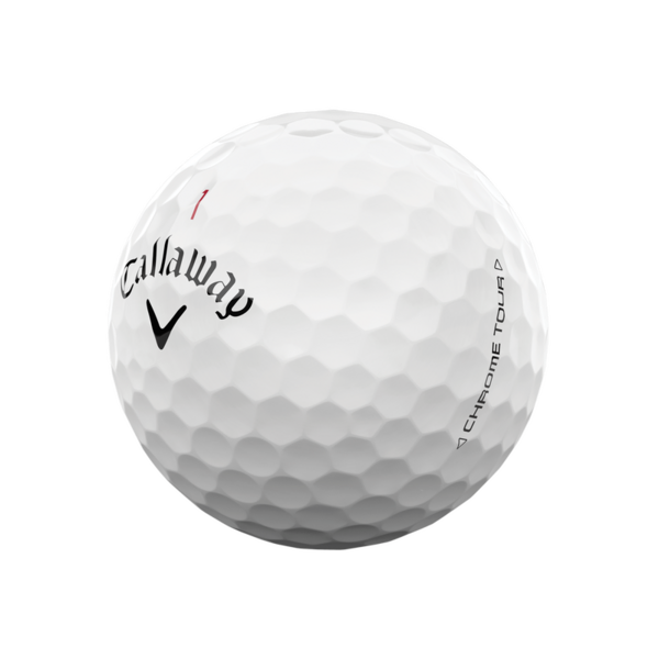 Callaway Chrome Tour golfballen met logo, het logo van Callaway afgebeeld op de bal met het lijntje op de golfbal