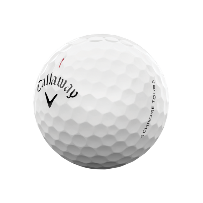 Callaway Chrome Tour golfballen met logo, het logo van Callaway afgebeeld op de bal met het lijntje op de golfbal
