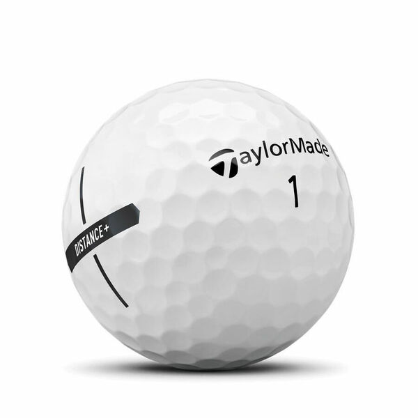 Taylormade Distance+ golfballen met logo, het logo van Taylormade afgebeeld op de bal
