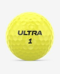 Gele Wilson Ultra Distance golfballen met logo, het logo van Wilson afgebeeld op de bal