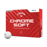 Callaway Chrome Soft golfballen met logo, voorkant van de doos met de Callaway Chrome Soft ervoor