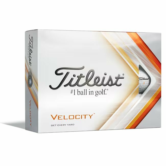 Titleist Velocity golfballen met logo, voorkant van de doos