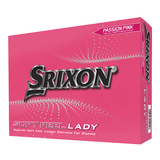 Roze Srixon Soft Feel Lady golfballen met logo, voorkant van de doos