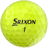 Gele Srixon Soft Feel golfballen met logo, het logo van Srixon afgebeeld op de bal
