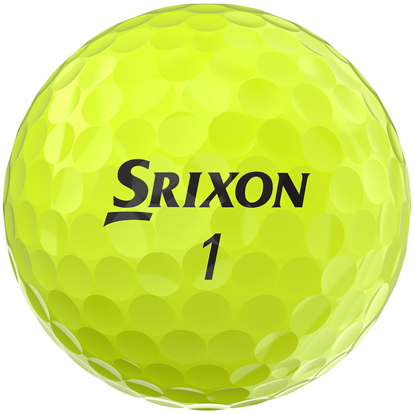 Gele Srixon Soft Feel golfballen met logo, het logo van Srixon afgebeeld op de bal
