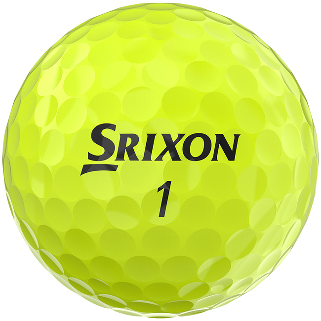 Gele Srixon Soft Feel golfballen met logo, het logo van Srixon afgebeeld op de bal