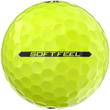 Gele Srixon Soft Feel golfballen met logo, het lijntje op de Srixon Soft Feel golfbal