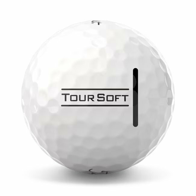 Titleist Tour Soft golfballen met logo, het lijntje op de Titleist Tour Soft golfbal