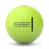Gele Titleist Tour Soft golfballen met logo, het lijntje op de Titleist Tour Soft golfbal