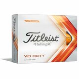 Oranje Titleist Velocity golfballen met logo, voorkant van de doos