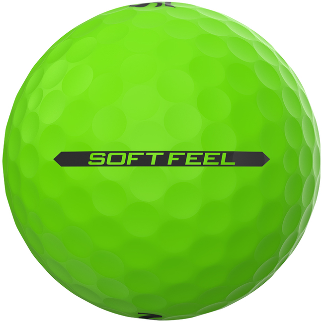 Groene Srixon Soft Feel Brite golfballen met logo, het lijntje op de Srixon golfbal