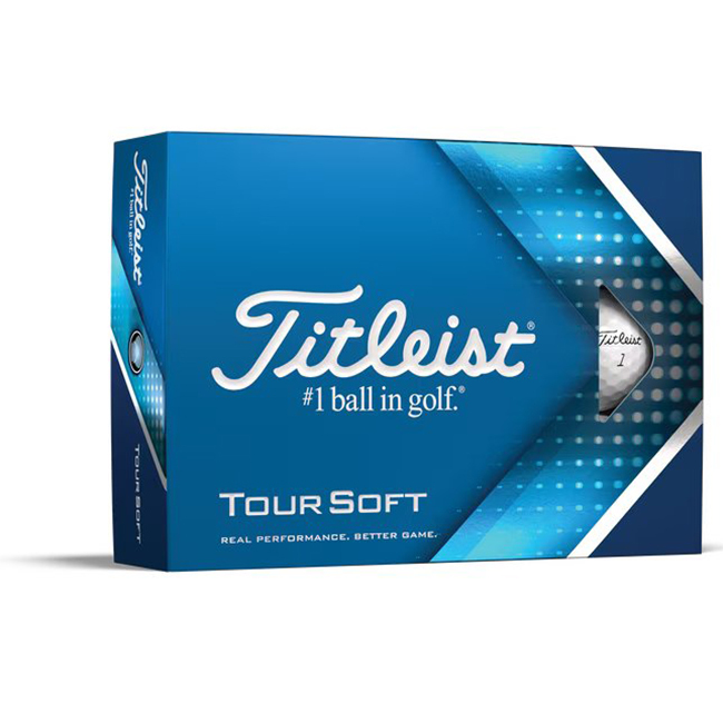 Titleist Tour Soft golfballen met logo, voorkant van de Titleist Tour soft golfballen