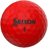 Rode Srixon Soft Feel Brite golfballen met logo, het logo van Srixon afgebeeld op de bal