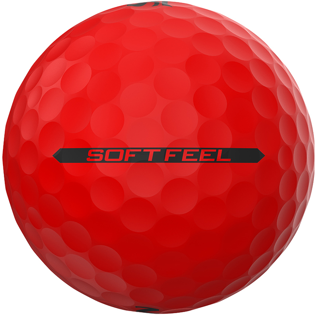 Rode Srixon Soft Feel Brite golfballen met logo, het lijntje op de Srixon golfbal